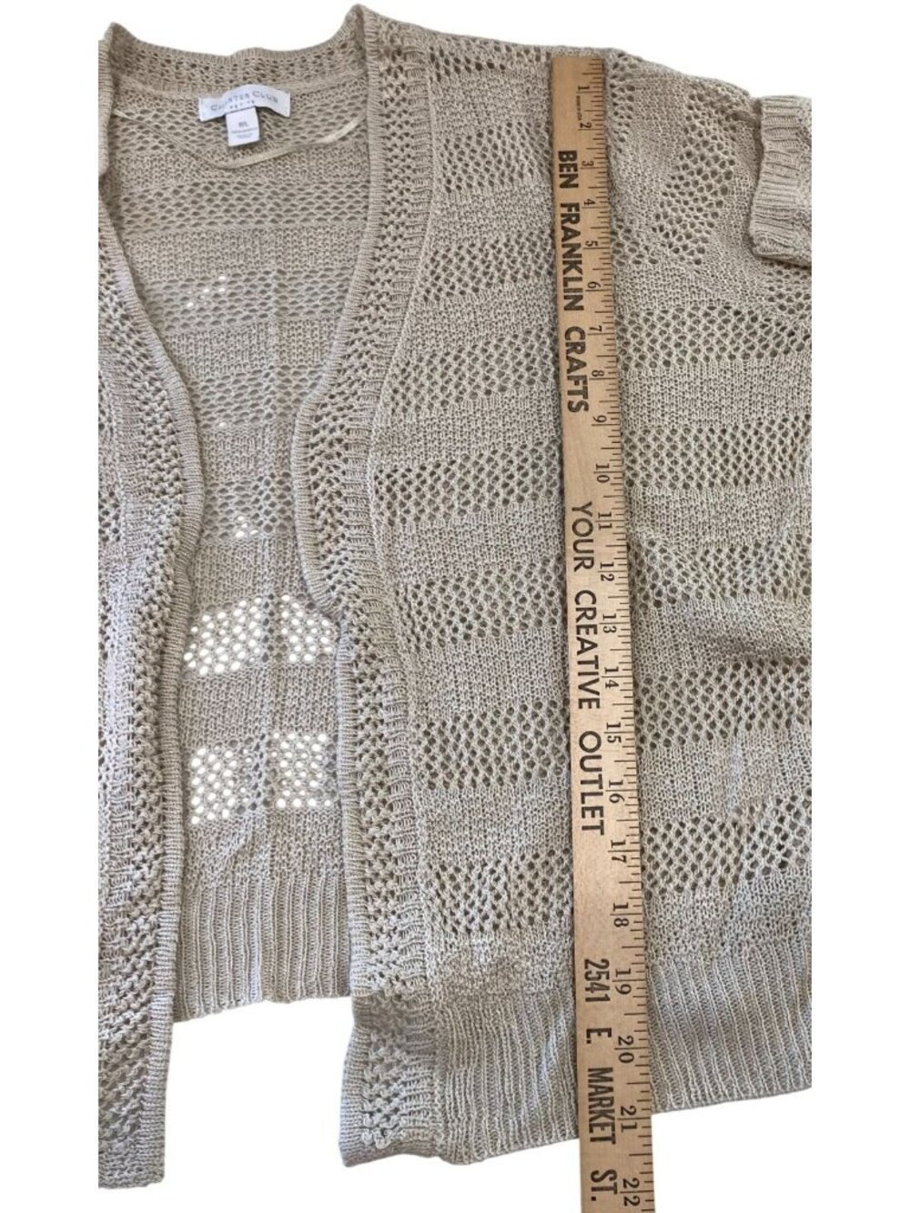 Charter Club Open Front Sheer Cardigan PL Beige Boho Festival Cottagecore Indie - Picture 6 of 9